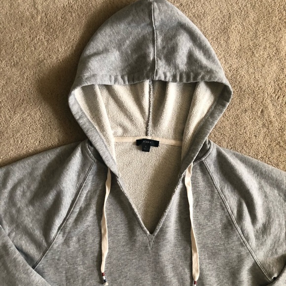 J. Crew V-neck Cotton Terry Hoodie Heather Grey Large NWOT - Picture 4 of 9